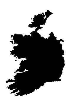 Vector map of Ireland, a country in Northwestern Europe. Detailed black silhouette, isolated on white background.
