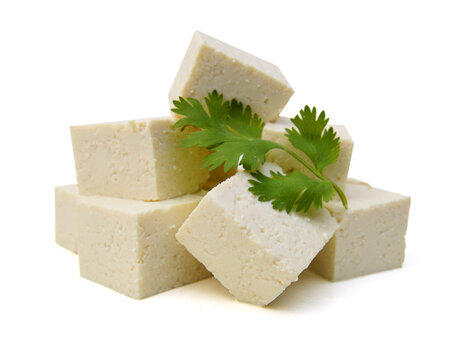 Closeup tofu isolated on white background 
