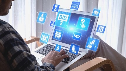 Fototapeta premium Online auction platforms offer digital bidding, online auction participation, and auction-based transactions to enhance digital commerce and online auction winning opportunities. Spire