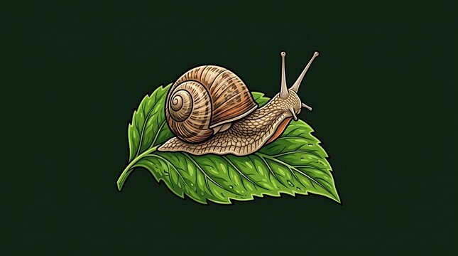 Detailed snail crawling on a fresh green leaf