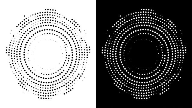 Circular halftone ring dot pattern design element with halftone, monochrome