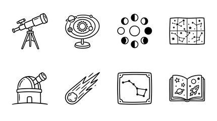 Doodle Icons: Astronomy, Space, Telescope, Planets, Constellations, Moon Phases © keenan