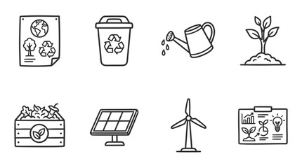 Eco-Friendly Icons: Sustainability, Recycling, Gardening, Renewable Energy, Conservation © keenan