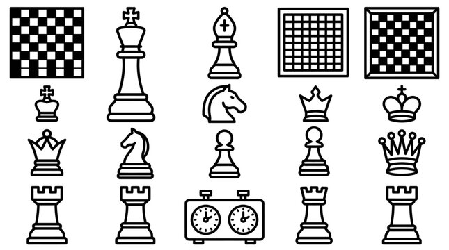 Chess Game Pieces and Boards - Vector Icons Set