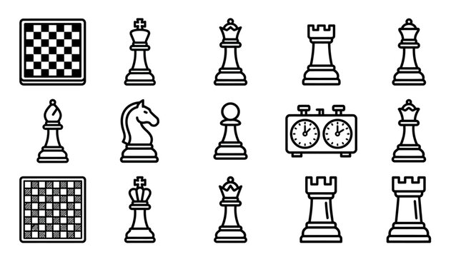 Chess Pieces and Boards Icons Set