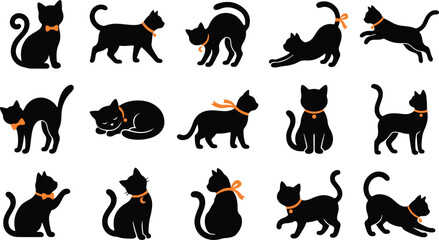 Obraz premium Set of various black cat silhouettes in different poses for halloween designs and creative graphic projects