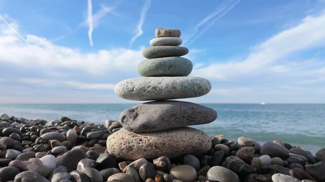 Balanced Pebble Stack On Batumi Shore.