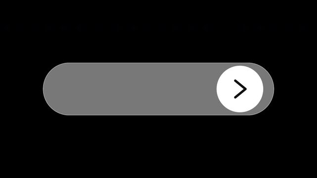 Slide to unlock animation button with swipe arrow circle white text on transparent background