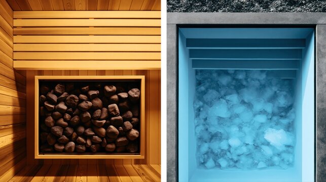 Sauna Heat and Ice Plunge Split Concept for Contrast Therapy Wellness