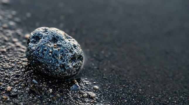 Textured volcanic rock on a wet black sand beach