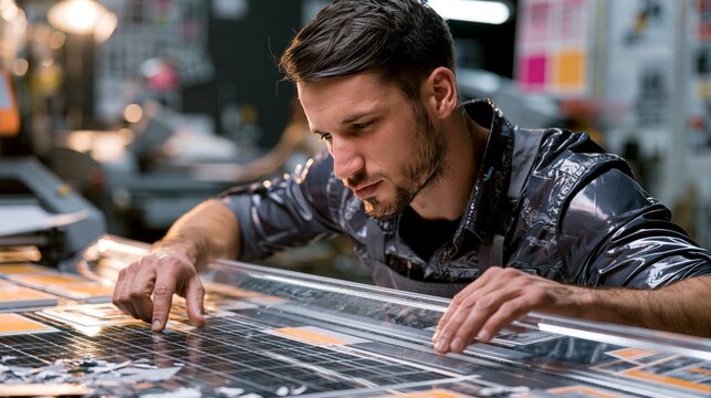 Shop Technician Checking Blade Guard on Tabletop Paper Cutter