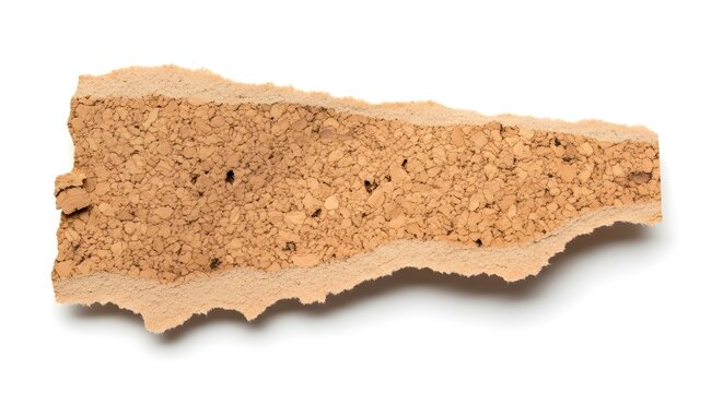 A piece of torn brown recycled paper with rough edges isolated on a clean white background for design