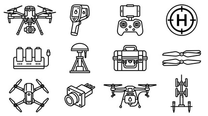 Drone Technology Icons: UAV, Camera, Controller, Charger, GPS, Case & More © Sugar