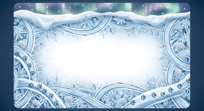 Decorative winter frame with frozen ice patterns and snowy borders for seasonal holiday greeting card designs