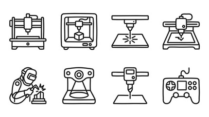 3D Printing, CNC, Laser Cutter, Welder, Joystick Icons: Innovation & Technology © keenan