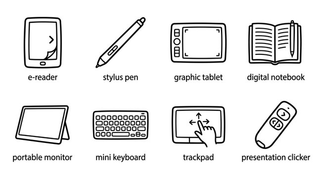 Digital Devices Collection: e-reader, stylus, graphic tablet, notebook, monitor, keyboard, trackpad, clicker