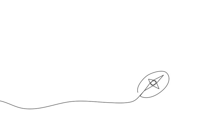 Continuous line compass illustration for adventure and travel concepts. Hand-drawn navigational icon with minimalist outline style perfect for journey maps and camping guides.