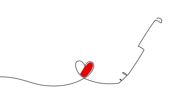 Continuous line drawing of a hand holding a pen, creating an elegant curved signature with flowing artistic strokes on white background.