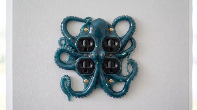 Creative Deep Sea Blue Octopus Sculpted Four-Plug Wall Outlet