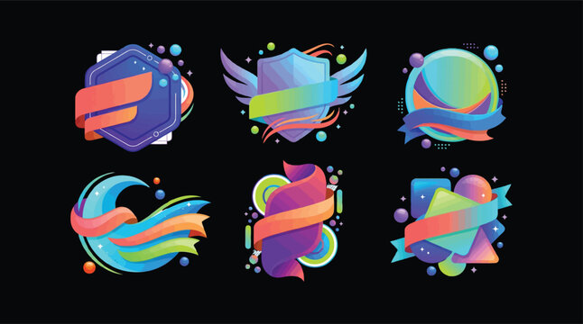 Vibrant abstract shapes and ribbons on black background. Great for creative design and branding assets.