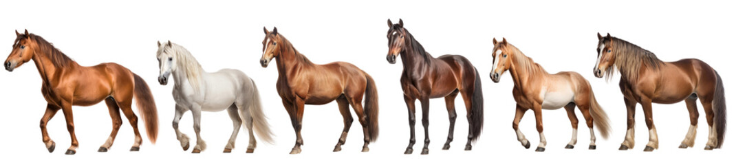 Naklejka premium Diverse majestic horses lineup, png set on transparent background