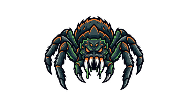 Colorful spider with sharp claws closeup.