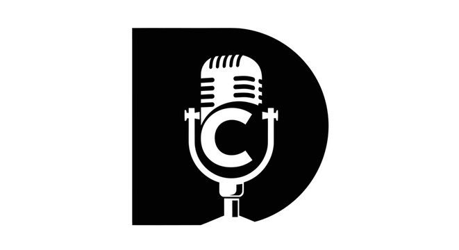 Retro microphone logo with letters C and D.