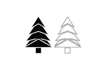 Obraz premium Christmas tree silhouette and outline icon set for holiday festive design