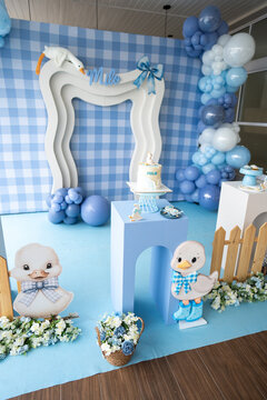 montaje para babyshower de ni&ntilde;o con tematica de patos