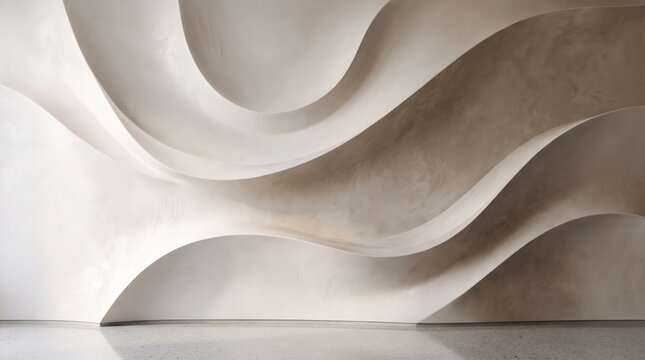 Minimalist interior wall featuring smooth organic curves sculpted white plaster architectural