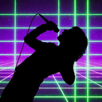 karaoke active silhouette of a singer performing on a neon stage