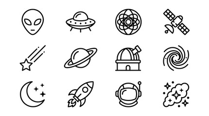 Space Icons: Alien, UFO, Planet, Rocket, Astronaut, Galaxy, Nebula, Satellite © Brian