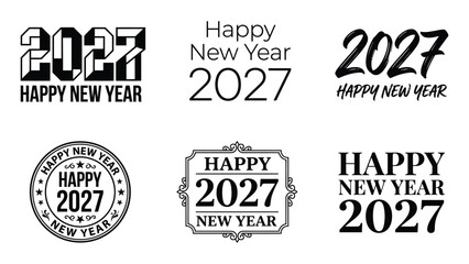 Obraz premium Set of six minimalist happy new year 2027 typography designs with decorative frames with collection six distinct
