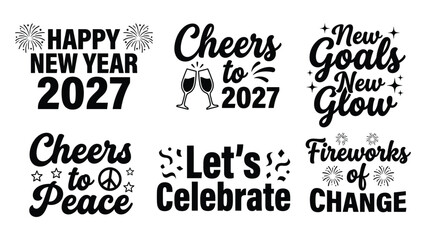 Fototapeta premium Set of typography designs for new year celebration with typographic designs celebrating festive slogans champagne