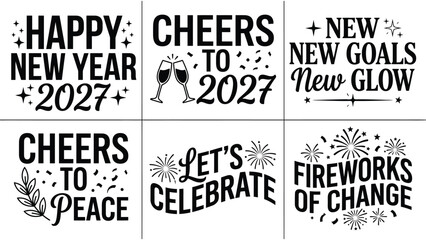 Obraz premium Set of six festive new year 2027 typography designs for holiday celebration and seasonal greeting card projects