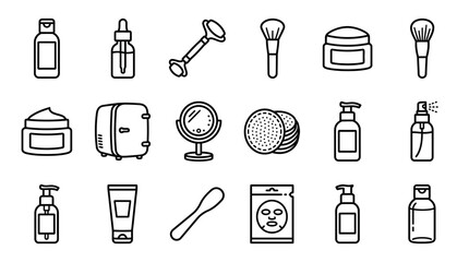 Skincare Routine Icons: Beauty Products, Cosmetics, Tools & Accessories Collection © dinny