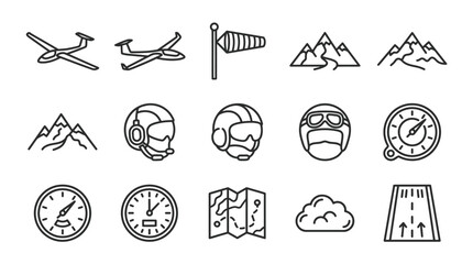 Aviation Icons: Planes, Mountains, Pilots, Compass, Map, Clouds, Wind © dinny