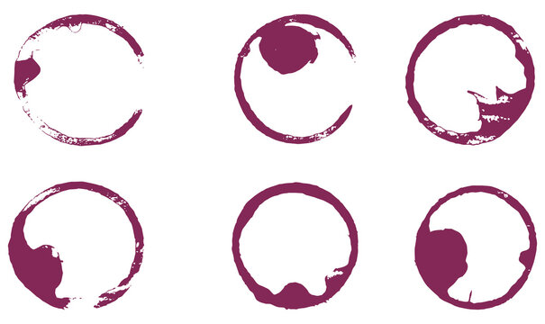 red wine glass stains glass ring marks and splash effects, Real red wine stain isolated on white. Watercolor red wine stains set on paper isolated
