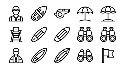 Lifeguard Icons Set: Beach Safety Equipment and Personnel © Brian