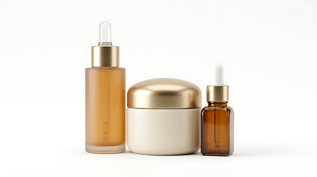 Three different cosmetic containers arranged against a plain white background.