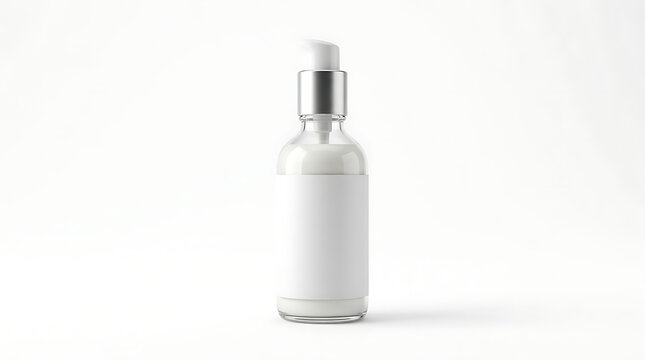 A clean white dropper bottle mockup standing on a surface for cosmetic product presentation.