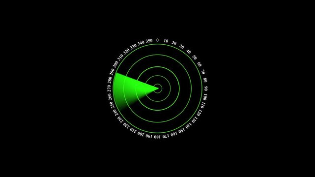 Green radar screen interface with scanning rotation digital with a rotating arm against a black background scan monitor detection technology circular scan monitor detection technology circular