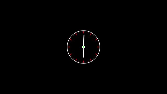 Minimalist round clock face animation a simple white and red circular with moving hands isolated on black time watch timer hour minute time watch timer hour minute
