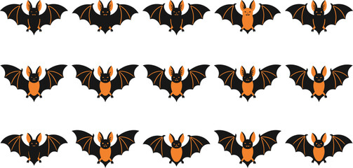 Fototapeta premium Set of halloween bat illustrations featuring pumpkin orange and black colors for festive holiday cat and party decorations