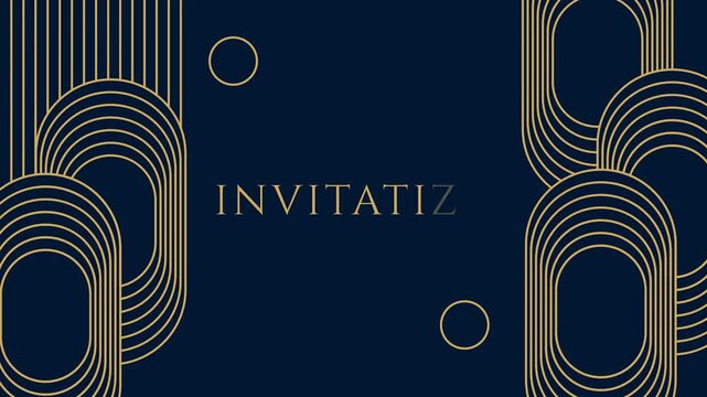 gold invitation text and frame on navy background