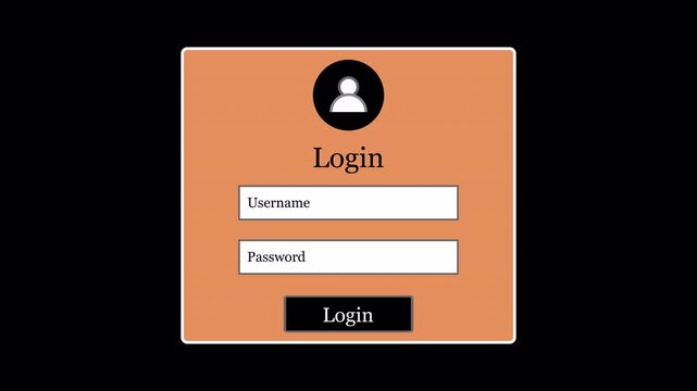 Modern Login Screen UI Animation on Transparent Background, login interface with username and password, 4K Alpha Channel	
