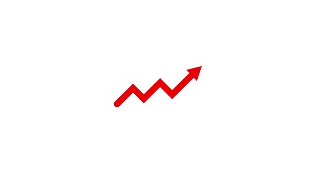 Animation of business graph with up arrow. handdrawn red arrow on transparent background