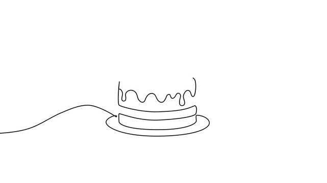 Cake birthday line continuous drawing art anniversary vector outline simple. Birthday cake line illustration candle doodle icon minimal happy design draw piece sketch chef creative cupcake card slice