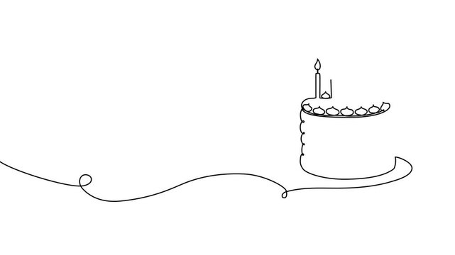 Cake birthday line continuous drawing art anniversary vector outline simple. Birthday cake line illustration candle doodle icon minimal happy design draw piece sketch chef creative cupcake card slice