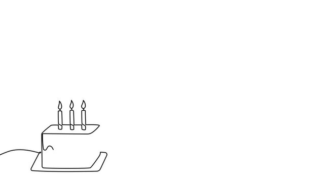 Cake birthday line continuous drawing art anniversary vector outline simple. Birthday cake line illustration candle doodle icon minimal happy design draw piece sketch chef creative cupcake card slice